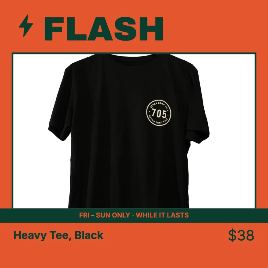 The Flash Sale template on the Heavy Tee, in brand 1: Archivo Black and Inter.