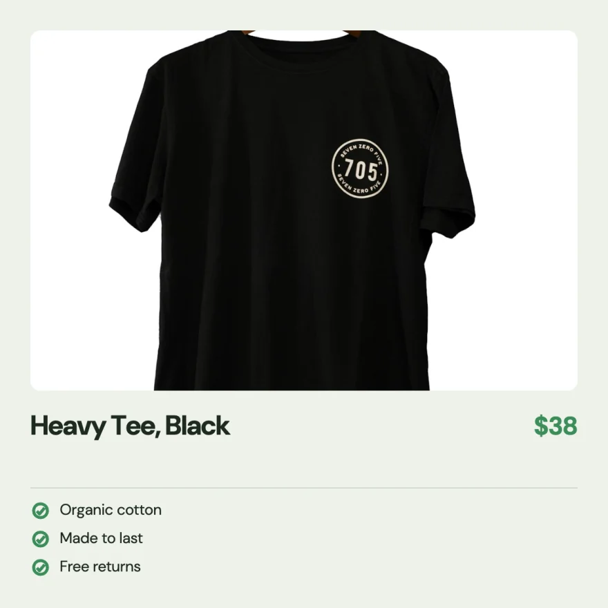 The Checklist template on a Lowtide product.