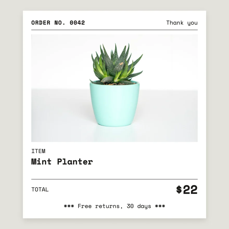 The Receipt template on a Lowtide product.